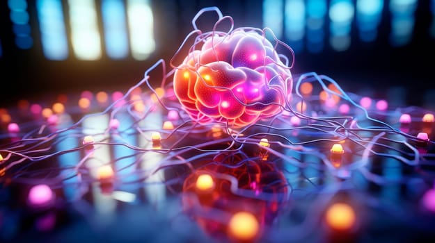 Artificial intelligence,cyber brain. Digital mind. Neural connections and data analysis network structure. AI generated
