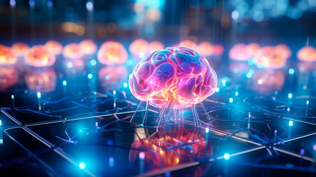 Artificial intelligence,cyber brain. Digital mind. Neural connections and data analysis network structure. AI generated