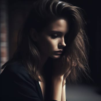 young woman with mental health problems like depression sits and tries to deal with it alone generative ai