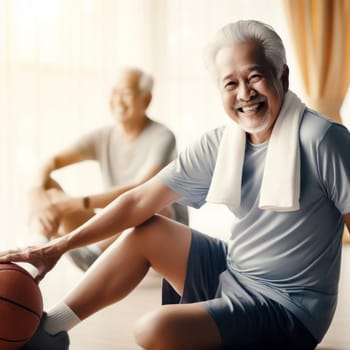 elderly man keeping a healthy lifestyle by doing exercise generative ai