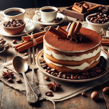 delicious italian tiramisu dessert in a rustic setting generative ai