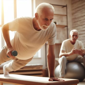 elderly man keeping a healthy lifestyle by doing exercise generative ai