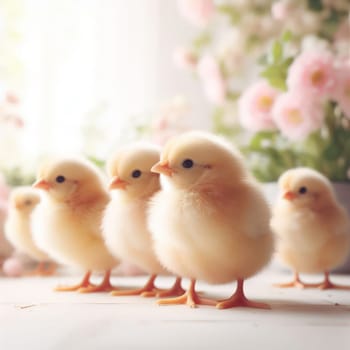 cute little fluffy baby chicks on white generative ai