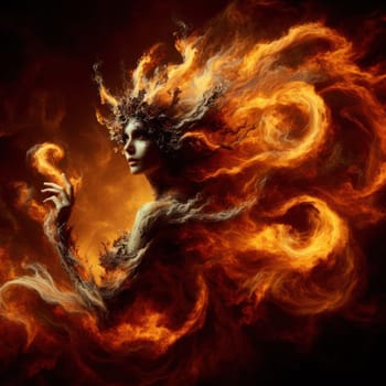 beautiful fire elemental goddess or demon burning with flames generative ai