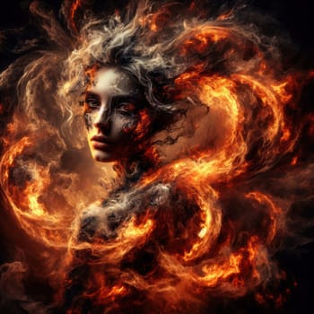 beautiful fire elemental goddess or demon burning with flames generative ai
