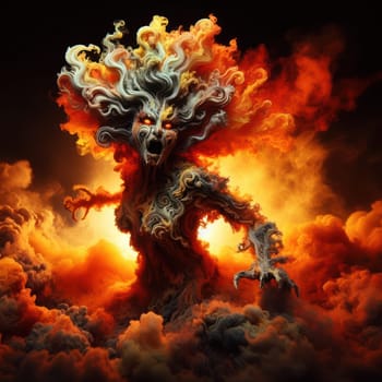 scary fire elemental goddess or demon burning with flames generative ai
