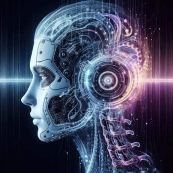 artistic digital illustration of a high tech futuristic ethereal nueral network robotic orgasm with headphones generative ai