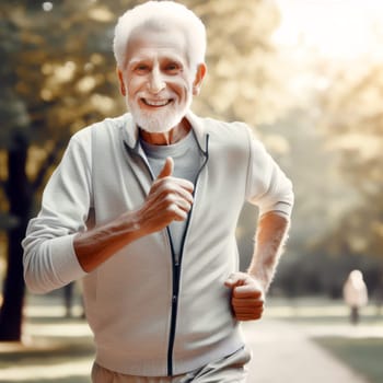 senior man out exercising and jogging in the park generative ai