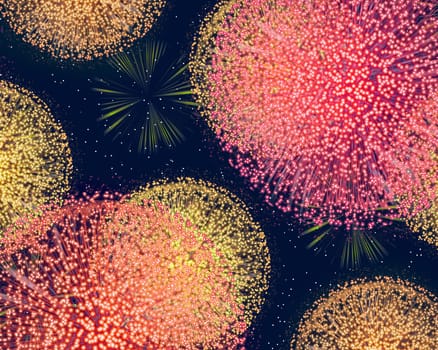 big bright explosive and colorful fire works in the night sky