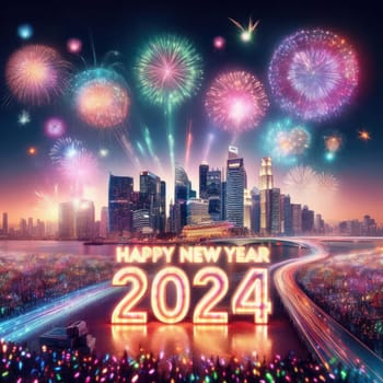 big bright and colorful fireworks for a happy new years 2024 generative ai