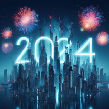 big bright and colorful fireworks for a happy new years 2024 generative ai