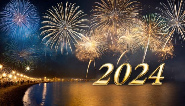 big bright and colorful fireworks for a happy new years 2024 generative ai