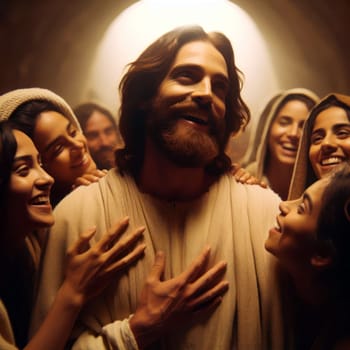 jesus christ spreading love and wisdom amongst the common people generative ai