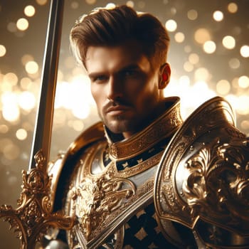 portrait of handsome golden paladin knight or archangel generative ai