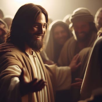 jesus christ spreading love and wisdom amongst the common people generative ai