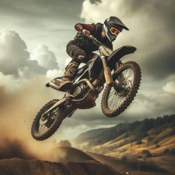 motocross dirt bike racer jumping and getting in the air on the track generative ai