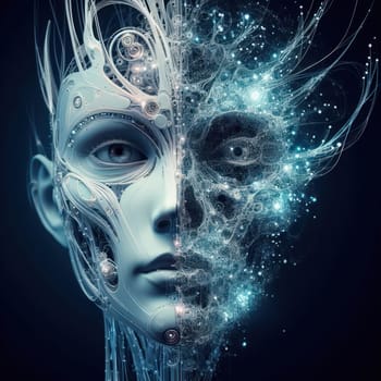 artistic illustration of an futuristic high tech ethereal neural network robotic organism generative ai