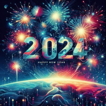 big bright and colorful fireworks for a happy new years 2024 generative ai