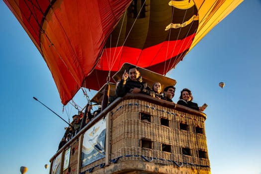 GOREME, TUR - OCT 14, 2023: Hot air balloon in Goreme National Park in Cappadocia, Turkey.