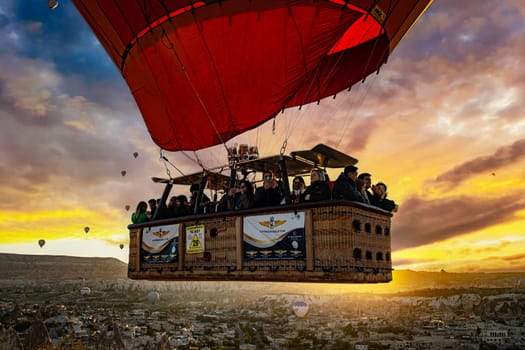 GOREME, TUR - OCT 14, 2023: Hot air balloon in Goreme National Park in Cappadocia, Turkey.