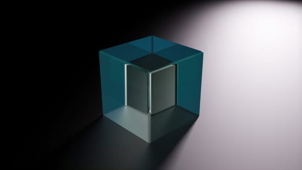 Glass blue cube. Computer generated 3d render