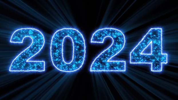 2024 glowing neon technology text. Computer generated 3d render