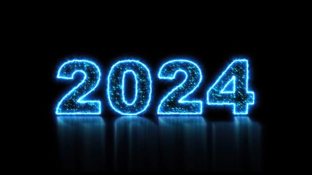 2024 glowing neon technology text. Computer generated 3d render