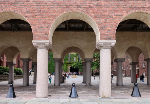 Stockholm, Sweden - July 25, 2023: Stockholm City Hall is the building of the Stockholm City Council in Sweden. It is located on Kungsholmen Island on the edge of Lake Mlar. Designed by architect Ragnar stberg