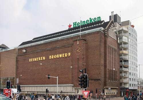 Amsterdam, Netherlands - April 21, 2023: Heineken brewery building in Amsterdam. Netherlands .