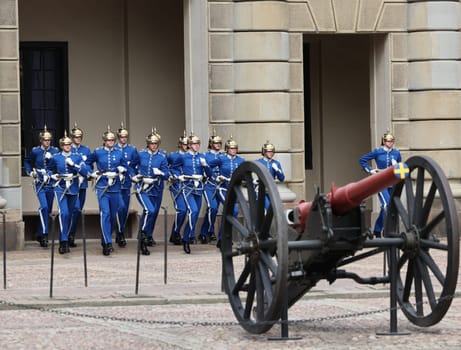 Stockholm, Sweden - June 26, 2023: Changing of the Guard ceremony at the Royal Palace in Stockholm, Sweden