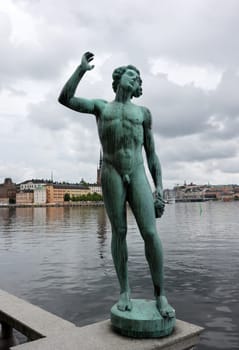 Stockholm, Sweden - July 25, 2023: Song statue sculpture in the gardens of the City Hall, Stadshuset of Stockholm. By Carl Eldh