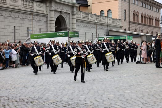 Stockholm, Sweden - June 26, 2023: Changing of the Guard ceremony at the Royal Palace in Stockholm, Sweden