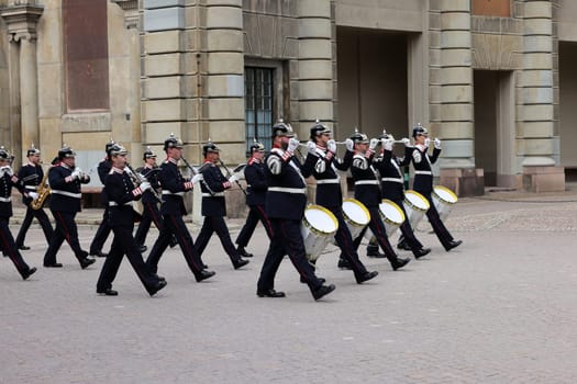 Stockholm, Sweden - June 26, 2023: Changing of the Guard ceremony at the Royal Palace in Stockholm, Sweden