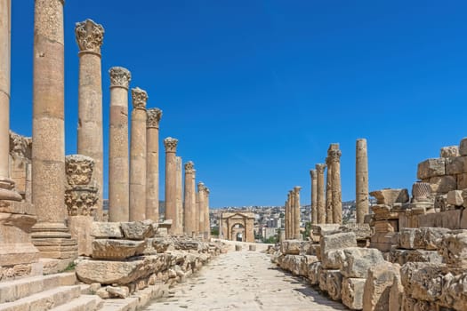 Cardo. The colonnaded streets of Gerasa (Jerash) are among the best preserved of their kind in the Near East.