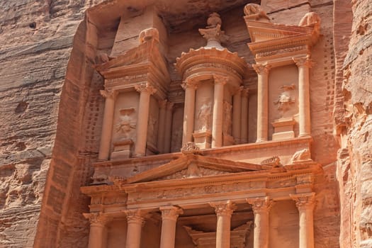The  Treasury in sunlight.  Petr archaeological site. Jordan. Horizontally.