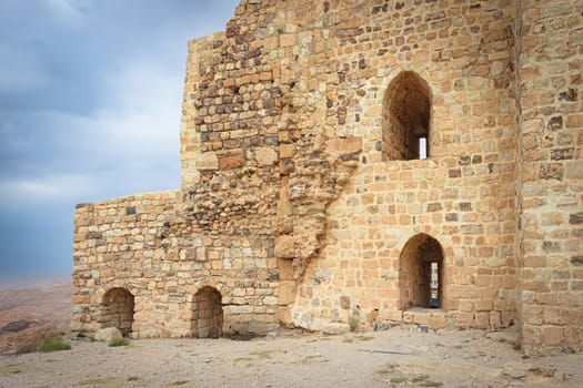 Ruins of Kerak Castle. Large medieval castle located in al-Karak, Jordan.