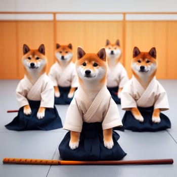 shiba inu dogs disciples learning kendo as part of the way of the dog martial arts generative ai