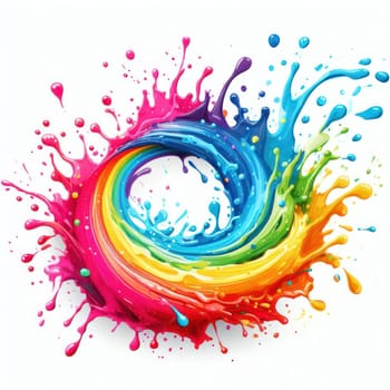 illustration of rainbow paint splash and swirl on white background generative ai