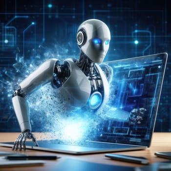 artificial intelligence humanoid robot breaking free of the digital world generative ai
