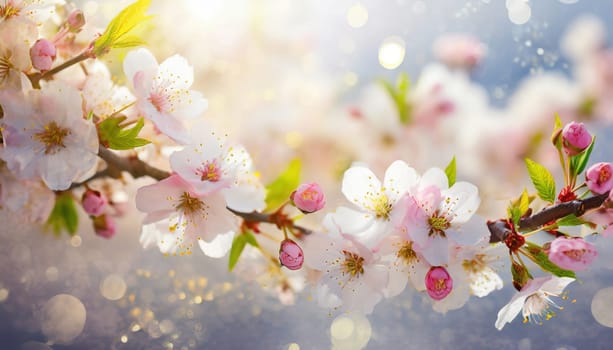beautiful blossom flowers making a lovely soft floral background or border generative ai