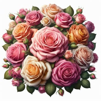 beautiful bunch of roses as a center piece bouquet on white background generative ai illustration