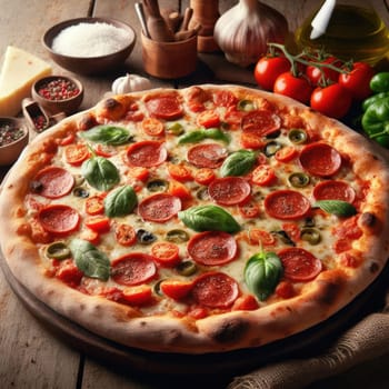 delicious traditional italian pizza in a rustic setting generative ai
