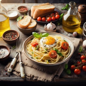 traditional italian spaghetti aglio e olio in a rustic setting generative ai