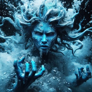 angry female fantasy water elemental demon or goddess generative ai
