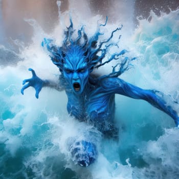 enraged female fantasy water elemental demon or sea goddess emerges from the ocean generative ai