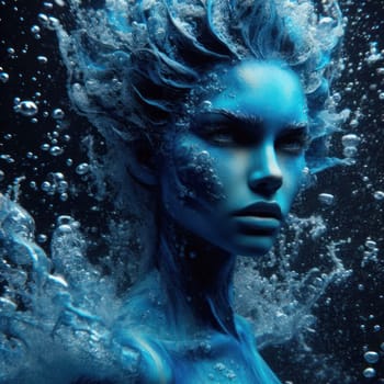 beautiful female fantasy water elemental demon or sea goddess underwater generative ai