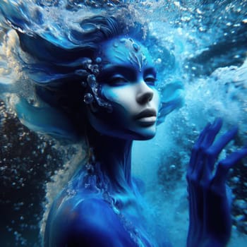 beautiful female fantasy water elemental demon or sea goddess underwater generative ai