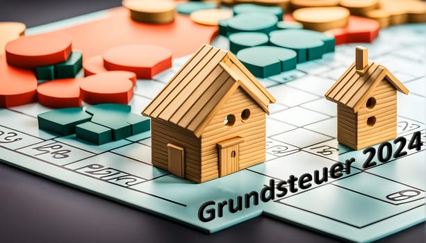 Wooden house on game board - symbol graphic for real estate