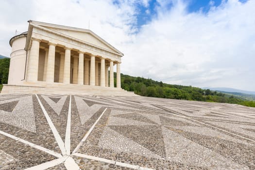 Possagno, Italy. Temple of Antonio Canova with classical colonnade and pantheon design exterior