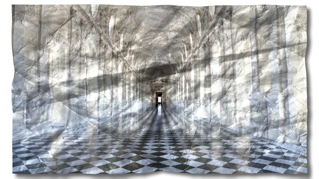 Creative picture of Reggia di Venaria Reale gallery - Italy. Luxury marbles in baroque Royal Palace